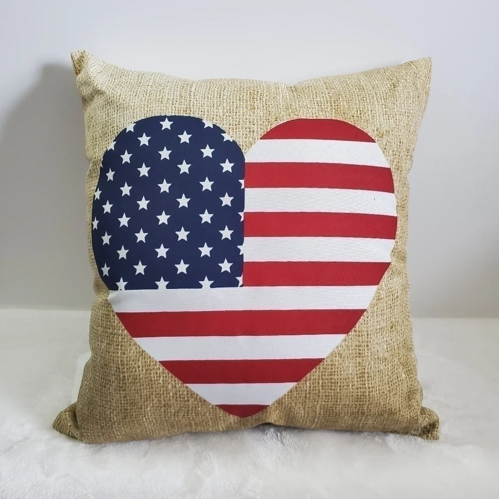 Patriotic Heart Amercan Flag Outdoor Patio Pillow NWT